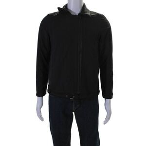 Ecru Men's Collared Long Sleeves Lined Full Zip Jacket Black Size S